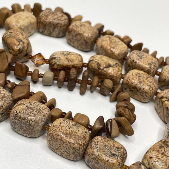 Stunning Picture Jasper Beaded Statement Necklace Ethnic Boho Unique Layered - Picture 7 of 8
